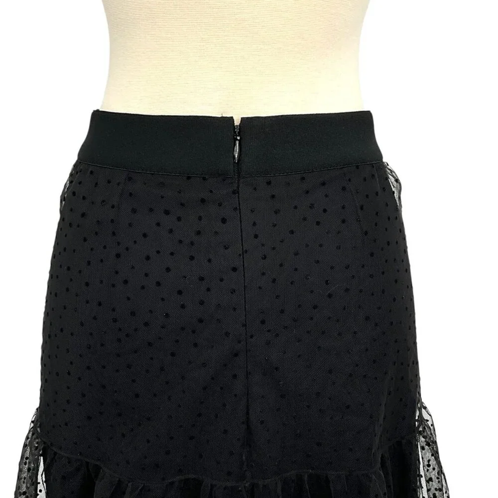 Akris Punto Tulle Maxi Skirt Black Size 2 Lined Polka Dot Sheer - Picture 4 of 11